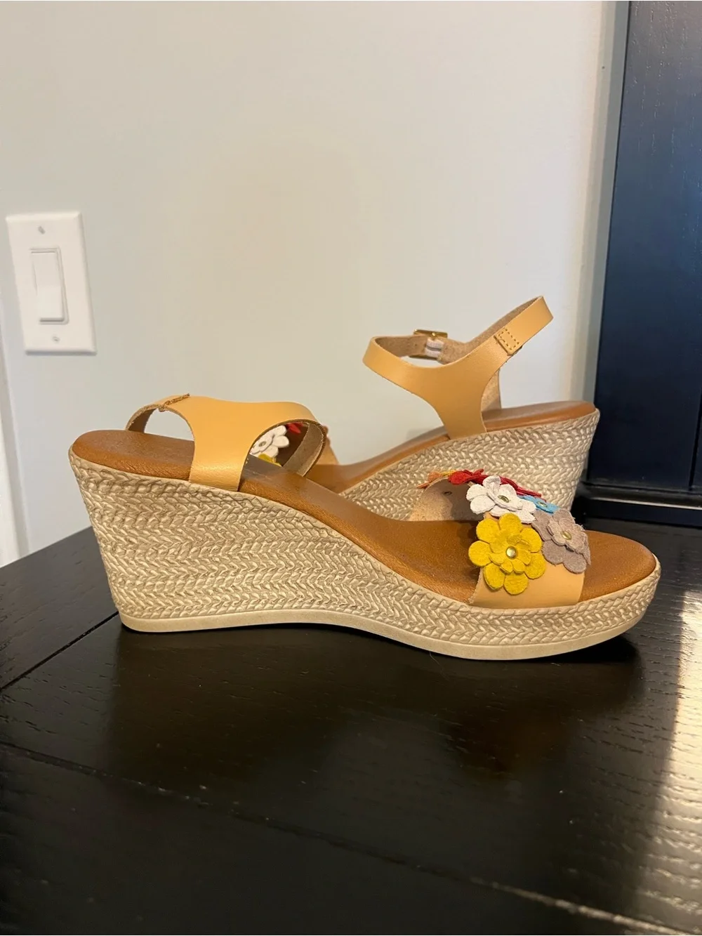 Floral Multi-Color Leather Wedge Sandals - Women